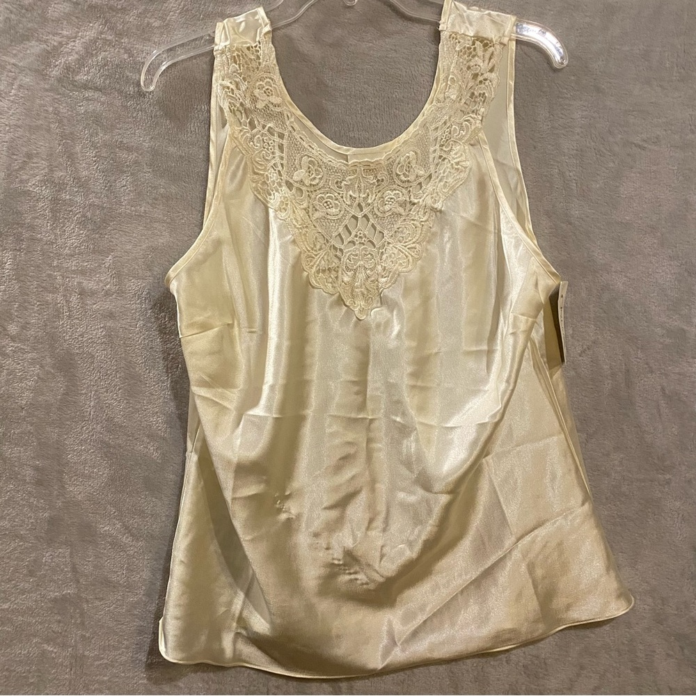Cinema Etoile Top Women’s Large Ivory Charmeuse Camisole Embroidery New